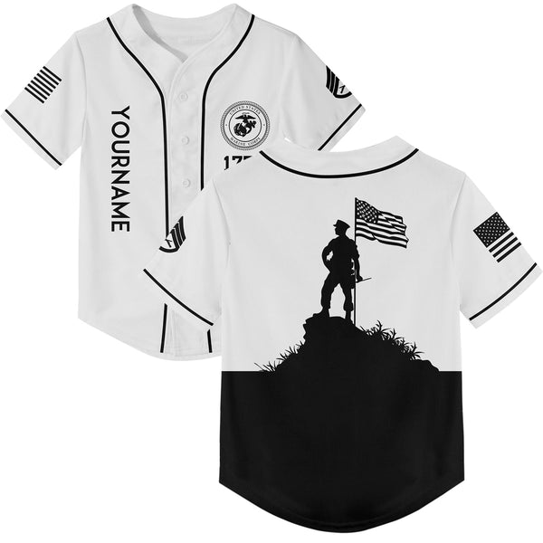 Custom White American Flag Military Rank Name Independence Day Baseball Jersey