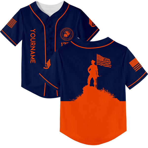 Custom Navy American Flag Military Rank Name Independence Day Baseball Jersey