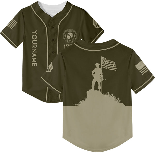 Custom Olive American Flag Military Rank Name Independence Day Baseball Jersey