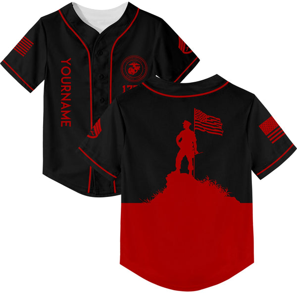 Custom Black American Flag Military Rank Name Independence Day Baseball Jersey