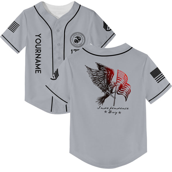 Custom Grey Eagle American Flag Military Rank Name Independence Day Baseball Jersey