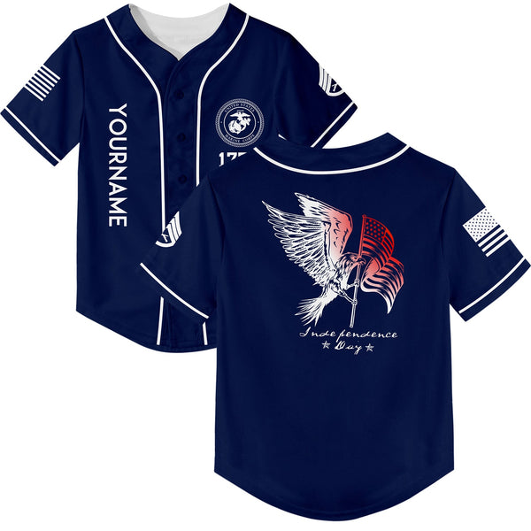 Custom Navy Eagle American Flag Military Rank Name Independence Day Baseball Jersey