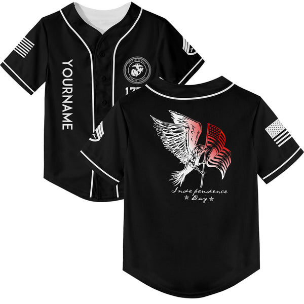 Custom Black Eagle American Flag Military Rank Name Independence Day Baseball Jersey