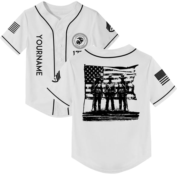 Custom White American History Flag Military Rank Name Independence Day Baseball Jersey