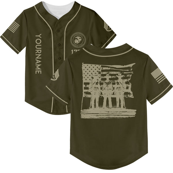 Custom Olive American History Flag Military Rank Name Independence Day Baseball Jersey