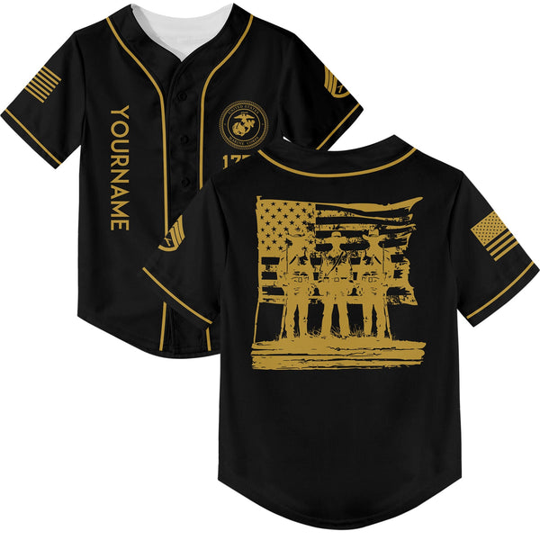 Custom Black American History Flag Military Rank Name Independence Day Baseball Jersey