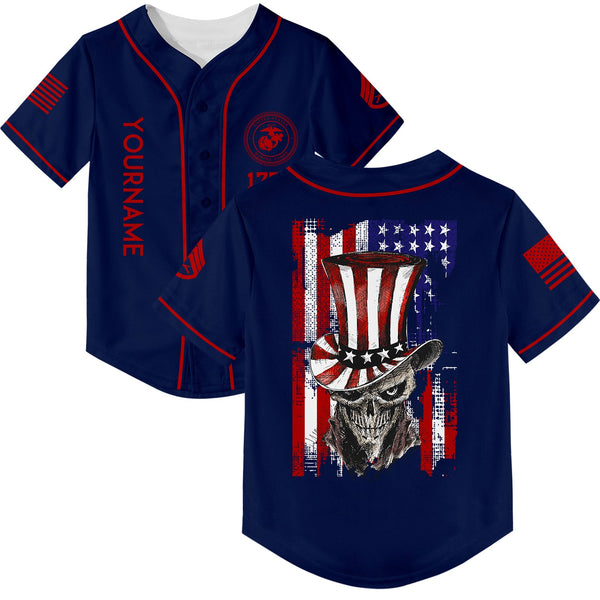 Custom Navy Magician Skull Military Rank Name Independence Day Baseball Jersey