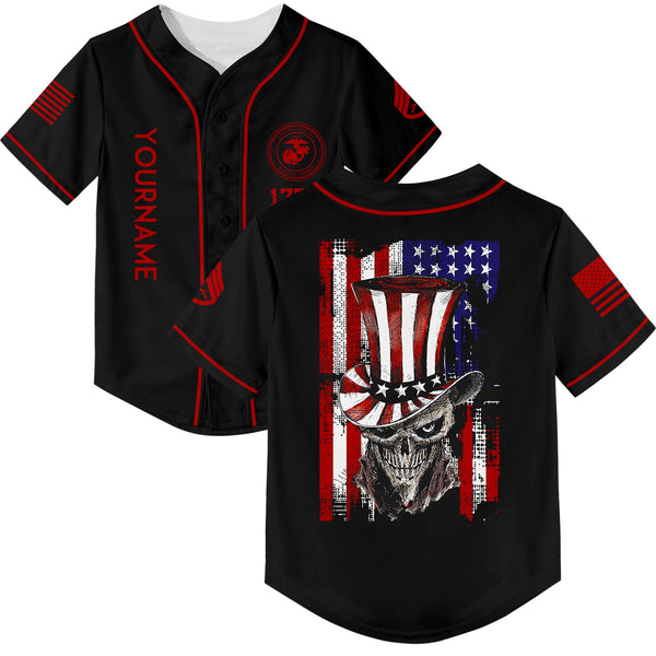 Custom Black Magician Skull Military Rank Name Independence Day Baseball Jersey