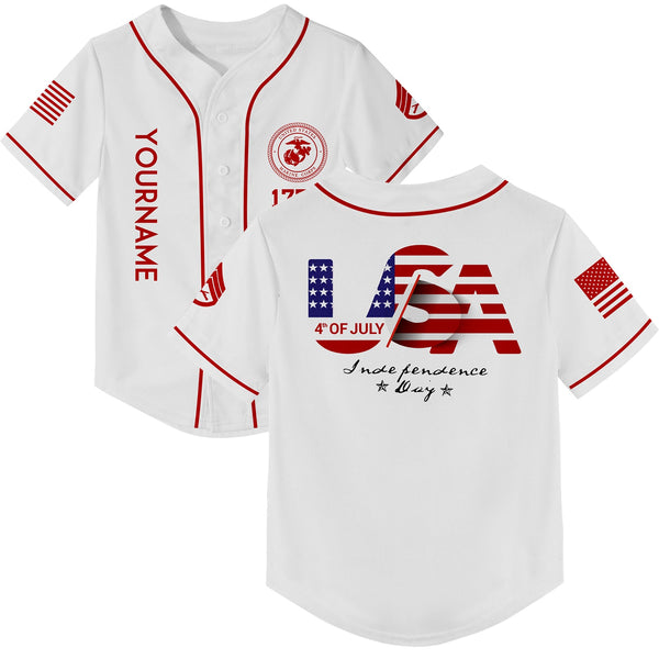 Custom White USA Military Rank Name Independence Day Baseball Jersey