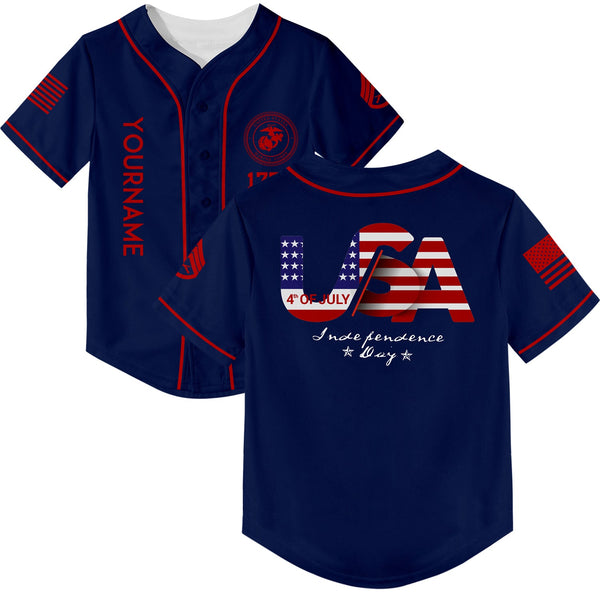 Custom Navy USA Military Rank Name Independence Day Baseball Jersey