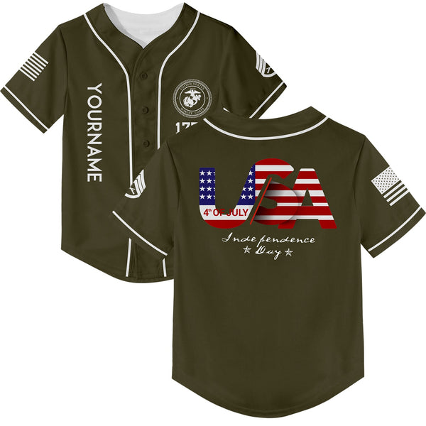 Custom Olive USA Military Rank Name Independence Day Baseball Jersey