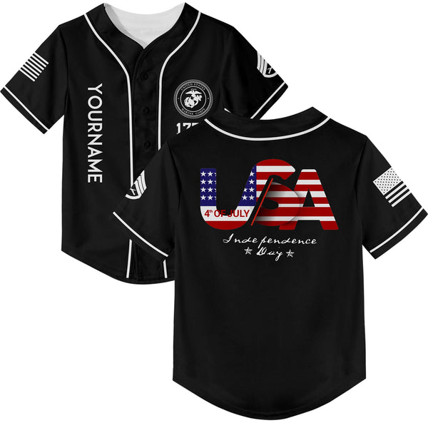 Custom Black USA Military Rank Name Independence Day Baseball Jersey