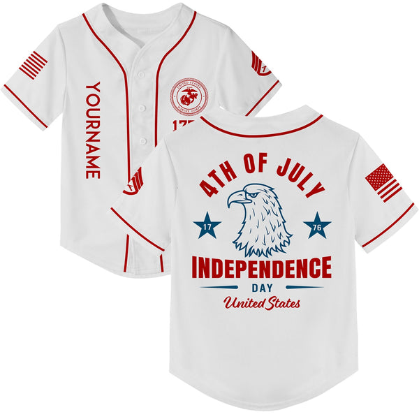 Custom White Eagle 4th Of July Military Rank Name Independence Day Baseball Jersey