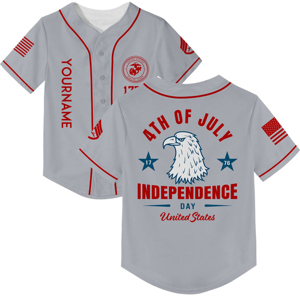 Custom Grey Eagle 4th Of July Military Rank Name Independence Day Baseball Jersey