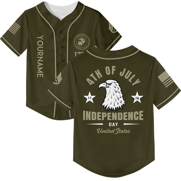 Custom Olive Eagle 4th Of July Military Rank Name Independence Day Baseball Jersey