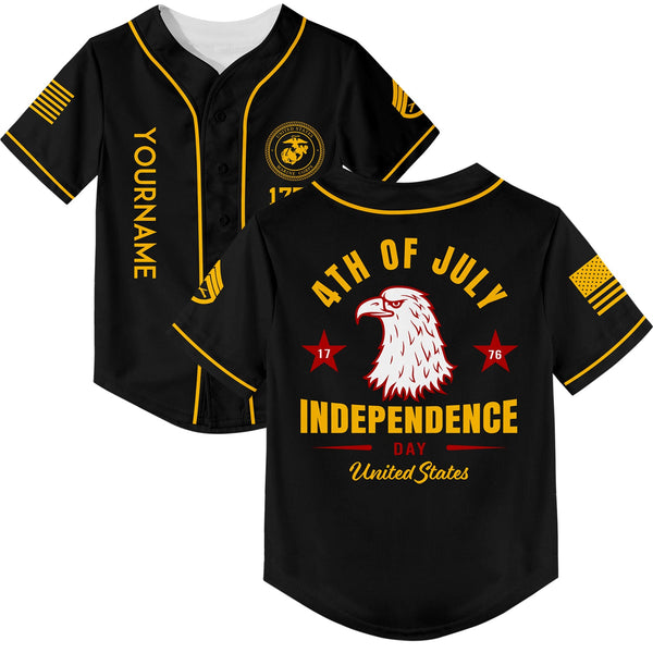 Custom Black Eagle 4th Of July Military Rank Name Independence Day Baseball Jersey