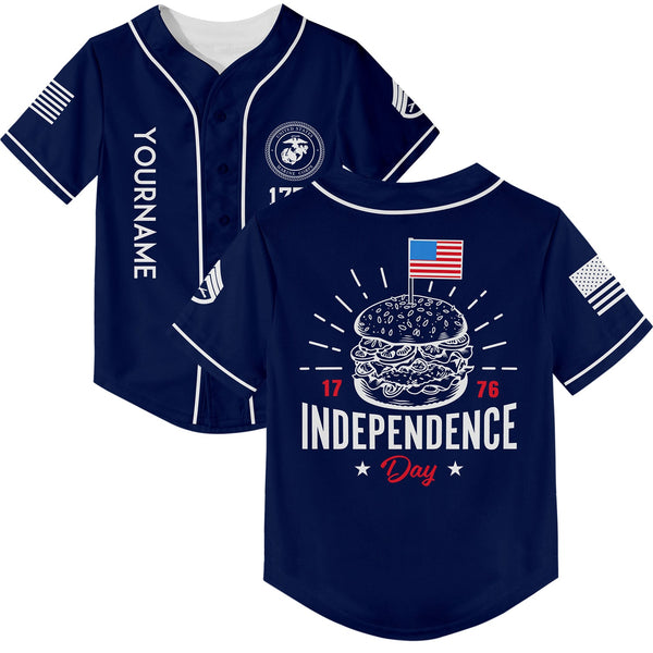 Custom Navy Hamburger American Flag Military Rank Name Independence Day Baseball Jersey