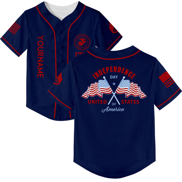 Custom Navy American Flag Military Rank Name Independence Day Baseball Jersey