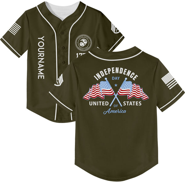 Custom Olive American Flag Military Rank Name Independence Day Baseball Jersey