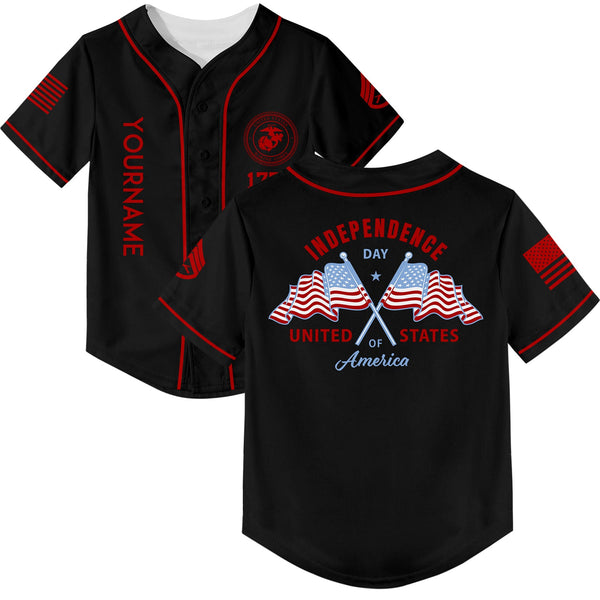 Custom Black American Flag Military Rank Name Independence Day Baseball Jersey