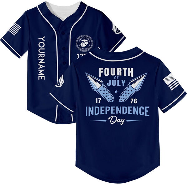 Custom Navy Fourth Of July Military Rank Name Independence Day Baseball Jersey