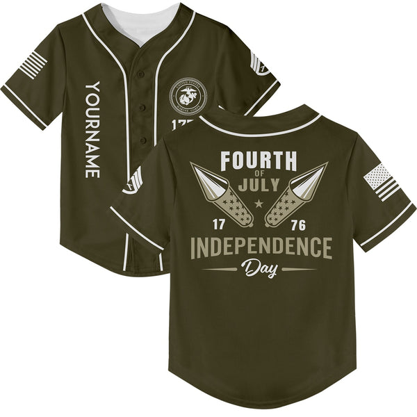 Custom Olive Fourth Of July Military Rank Name Independence Day Baseball Jersey