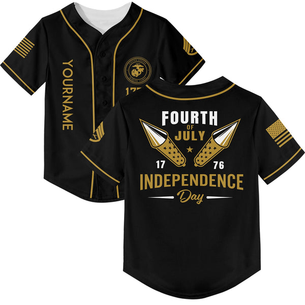 Custom Black Fourth Of July Military Rank Name Independence Day Baseball Jersey
