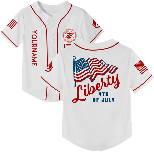 Custom White American Flag Military Rank Name Independence Day Baseball Jersey