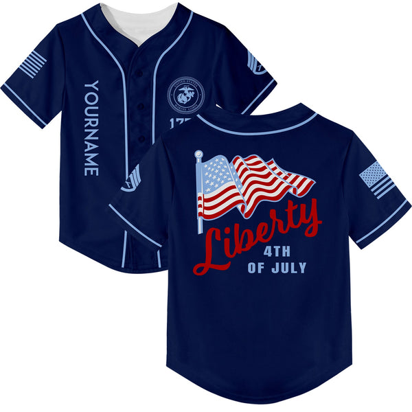 Custom Navy American Flag Military Rank Name Independence Day Baseball Jersey