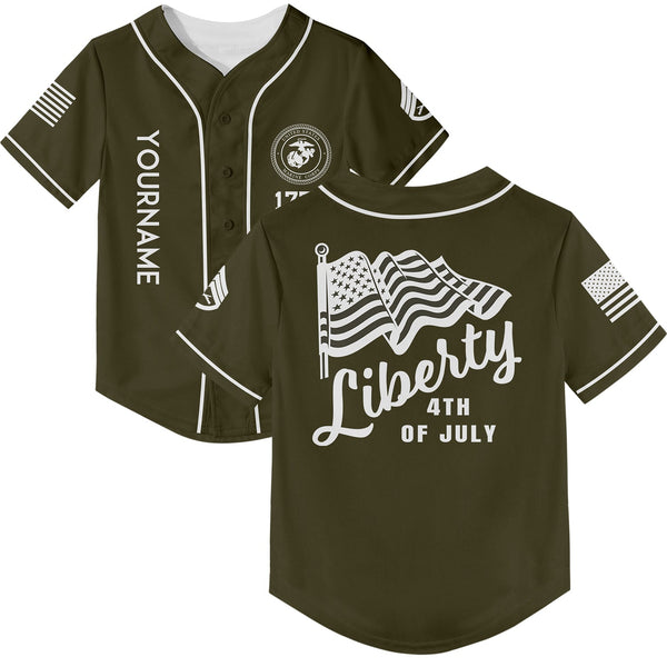 Custom Olive American Flag Military Rank Name Independence Day Baseball Jersey