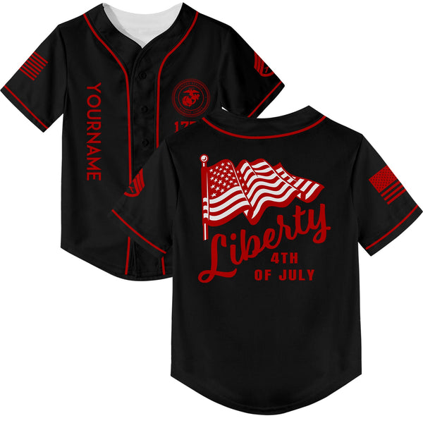Custom Black American Flag Military Rank Name Independence Day Baseball Jersey
