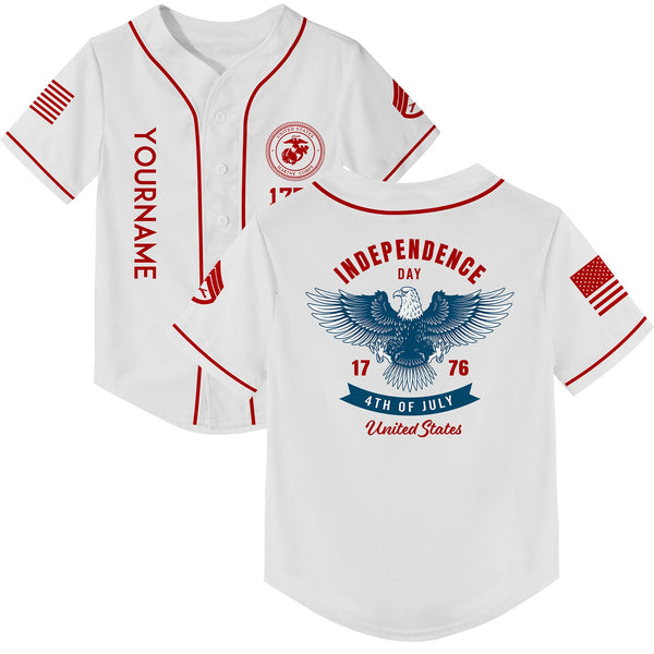 Custom White 1776 Eagle Military Rank Name Independence Day Baseball Jersey