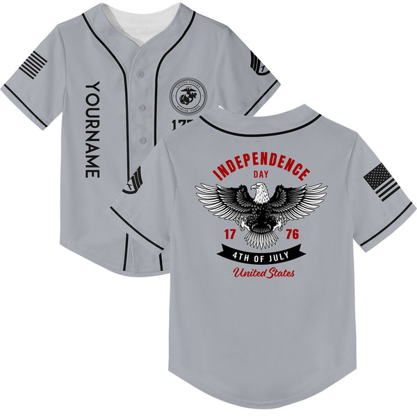 Custom Grey 1776 Eagle Military Rank Name Independence Day Baseball Jersey