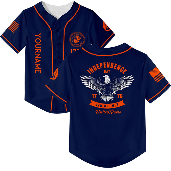 Custom Navy 1776 Eagle Military Rank Name Independence Day Baseball Jersey