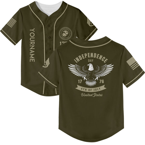 Custom Olive 1776 Eagle Military Rank Name Independence Day Baseball Jersey