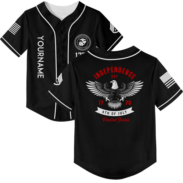 Custom Black 1776 Eagle Military Rank Name Independence Day Baseball Jersey