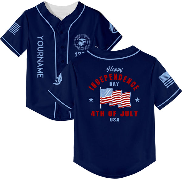 Custom Navy 4th Of July American Flag Military Rank Name Independence Day Baseball Jersey