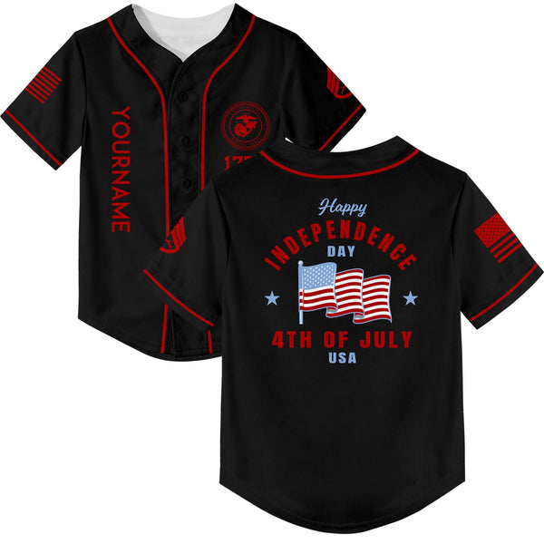 Custom Black 4th Of July American Flag Military Rank Name Independence Day Baseball Jersey