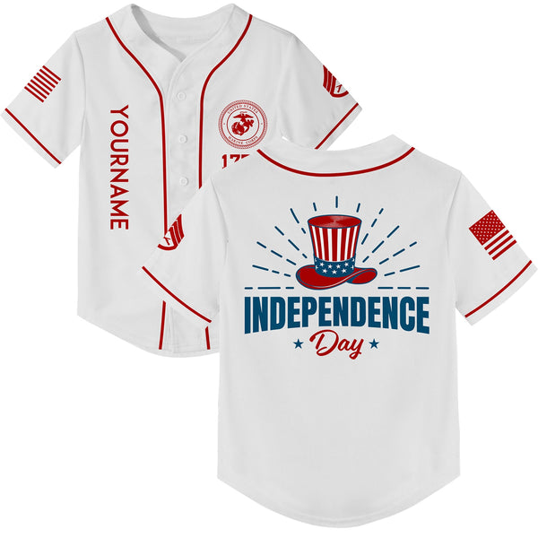Custom White Magic Hat Military Rank Name Independence Day Baseball Jersey