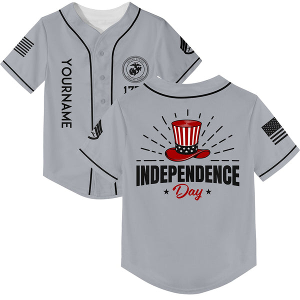 Custom Grey Magic Hat Military Rank Name Independence Day Baseball Jersey