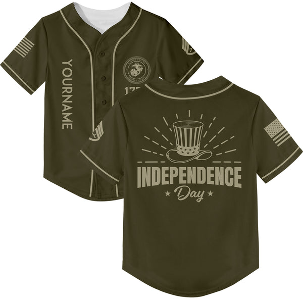 Custom Olive Magic Hat Military Rank Name Independence Day Baseball Jersey