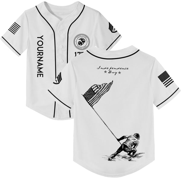 Custom White American Flag Military Rank Name Independence Day Baseball Jersey