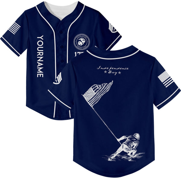 Custom Navy American Flag Military Rank Name Independence Day Baseball Jersey