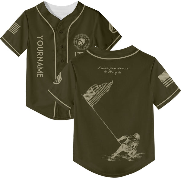 Custom Olive American Flag Military Rank Name Independence Day Baseball Jersey