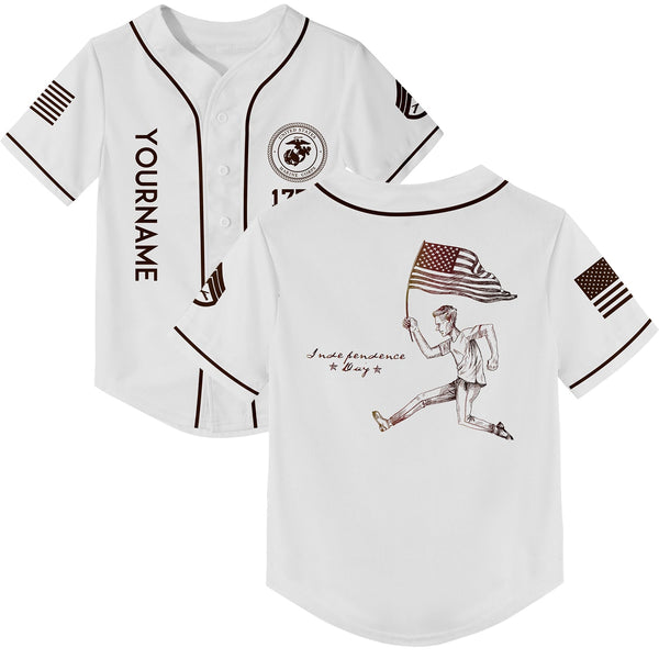 Custom White American Flag Military Rank Name Independence Day Baseball Jersey