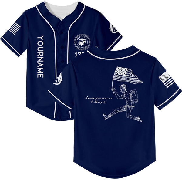 Custom Navy American Flag Military Rank Name Independence Day Baseball Jersey