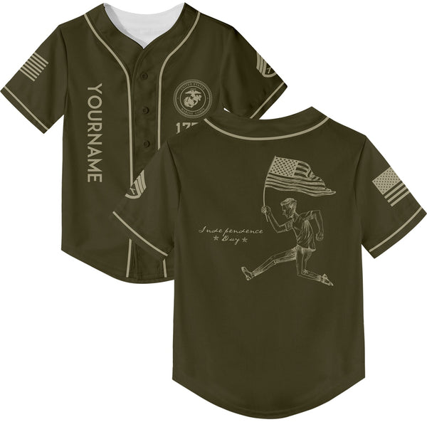 Custom Olive American Flag Military Rank Name Independence Day Baseball Jersey