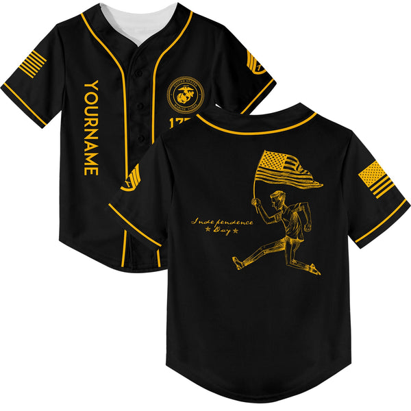 Custom Black American Flag Military Rank Name Independence Day Baseball Jersey