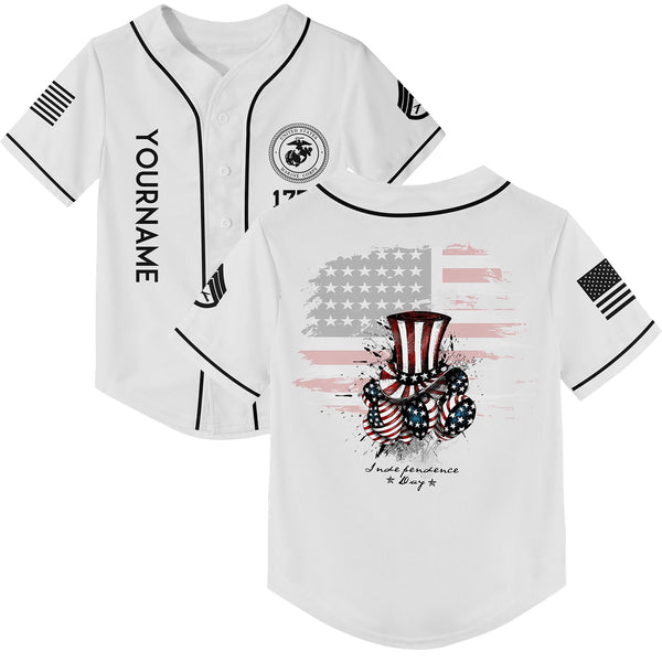 Custom White Magic Hat American Flag Military Rank Name Independence Day Baseball Jersey