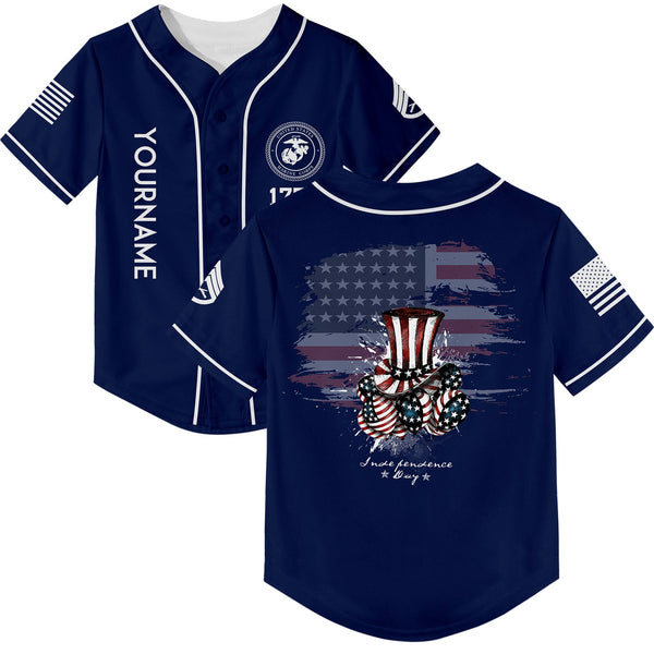 Custom Navy Magic Hat American Flag Military Rank Name Independence Day Baseball Jersey